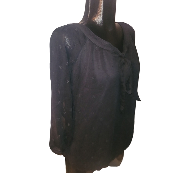 Ispiri Black Semi Sheer Blouse with Tie Neckline L - Picture 3 of 8